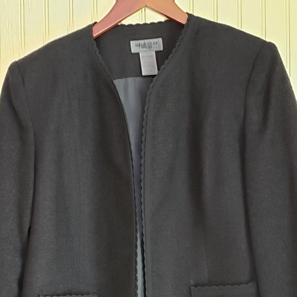 Henry-Lee Blazer Jacket Womens Petite 12P Black Open Front Lined Career Tailored